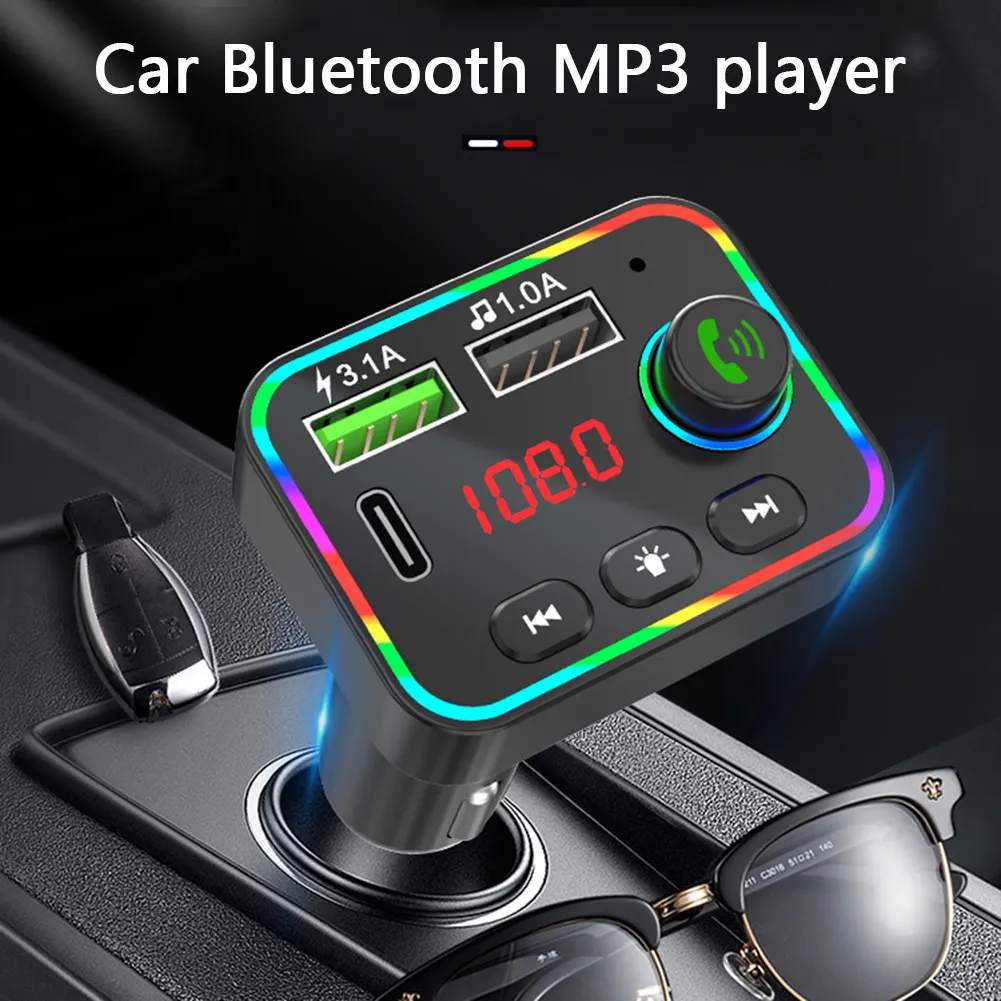 F4 Автомобильный Bluetooth FM-передатчик MP3-плеер USB зарядное устройство Красочная подсветка Беспроводной FM-радио адаптер Hands Free для телефона TF Card