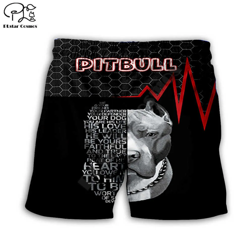 Homens Verão Engraçado Pitbull Cães Casuais Shorts 3D Impresso Rápido Cintura Elástica Cintura Elástica 210714