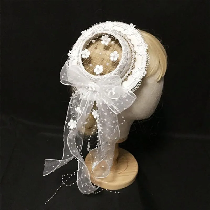 Gorro de fiesta de té para mujer, sombrero con adornos de hilo transparente, accesorios para la cabeza de novia, sombreros de ala tacaña 2972