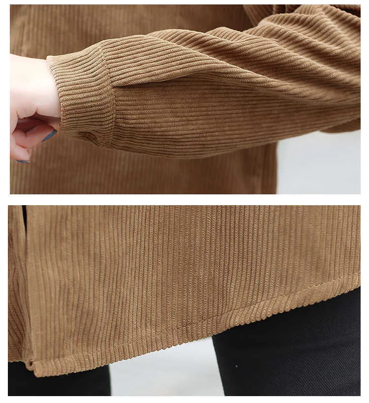 Woman Jacket Jackets for Women 3XL 4XL Plus Size Long Sleeve Jacket Coat Women Turn Down Collar Corduroy Long Jacket Women E110 210602