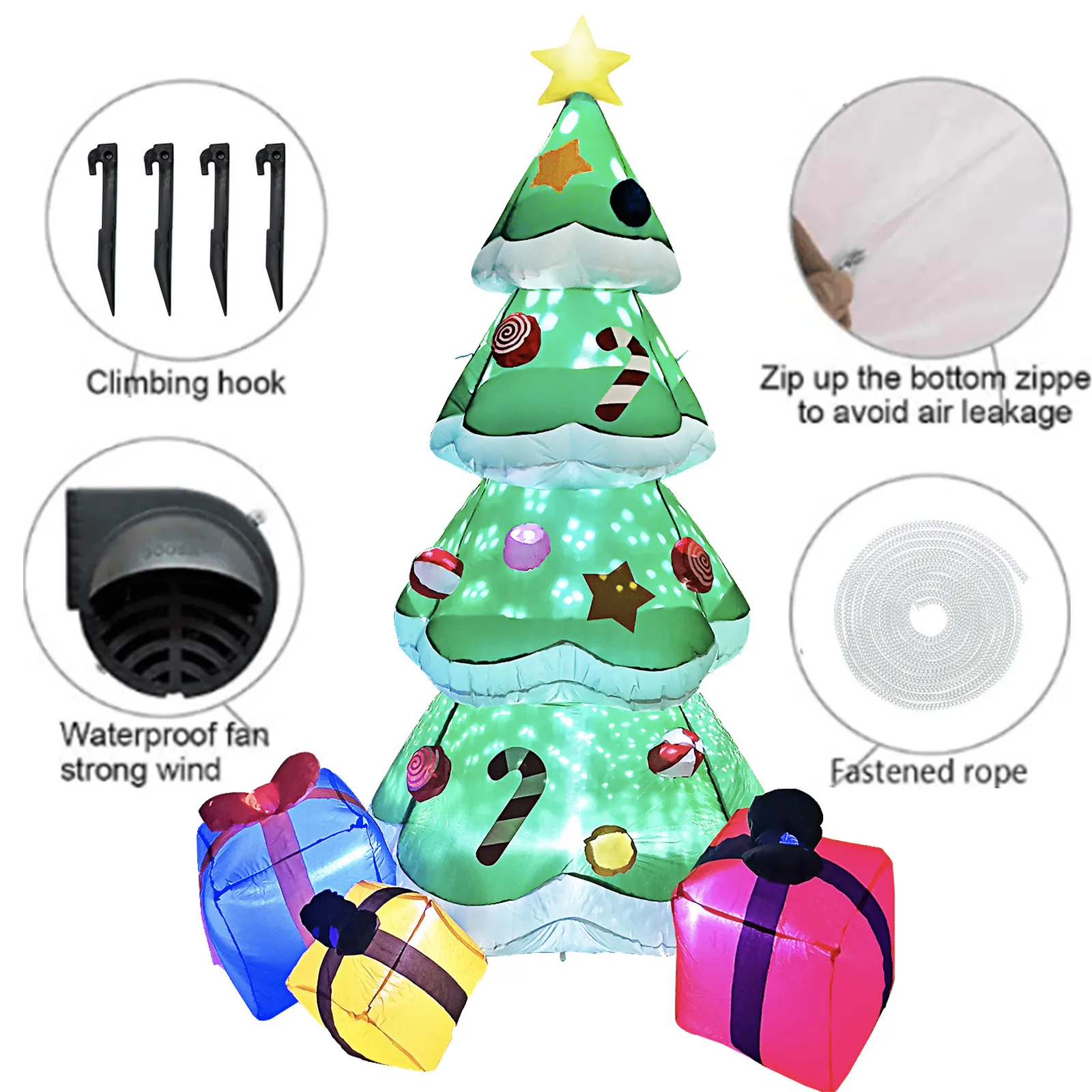2 1m Christmas tree garden outdoor decoration RGB lighting inflatable Xmas trees inflatables model festival light props candy cane2711