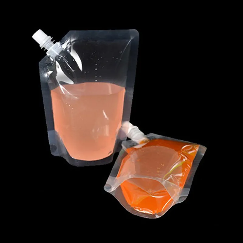 Sacs transparents à buse autonome de 250/420/500/1000ml, sacs portables et portables pour jus de boisson, bouche Oblique