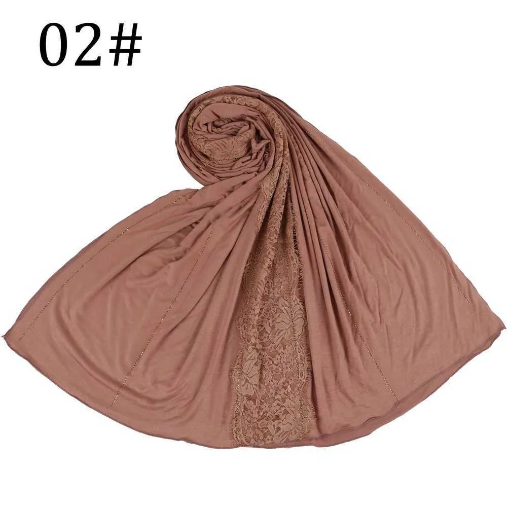 SMG Design 18 Linee Pietre Elastico Jersey Hijab Sciarpa Con Ciglia Pizzo Morbido Materail Scialli Musulmani Avvolge Q0828