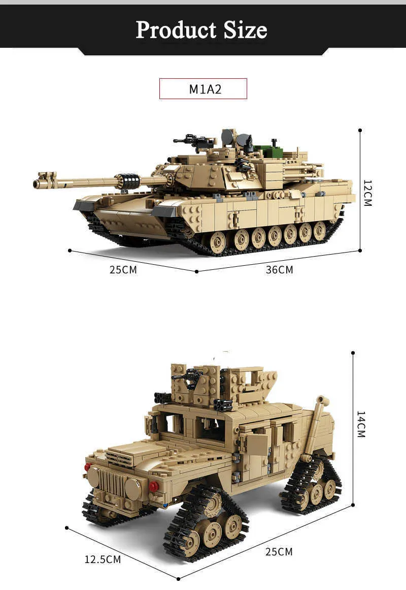 New KY10000 موضوع لبنات بناء خزان لبنات بناء M1A2 Abrams MBT تغيير نماذج Toy Tank Models للأطفال Y0916