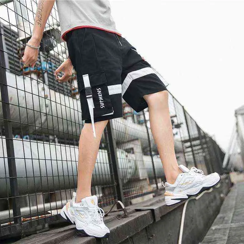 Mix Farbe Sommer Shorts für Männer Schwarz Weiß Cargo Hosen Shorts Männer Mode Lässig Stilvolle Taschen Bänder Hip Hop Streetwear h1210