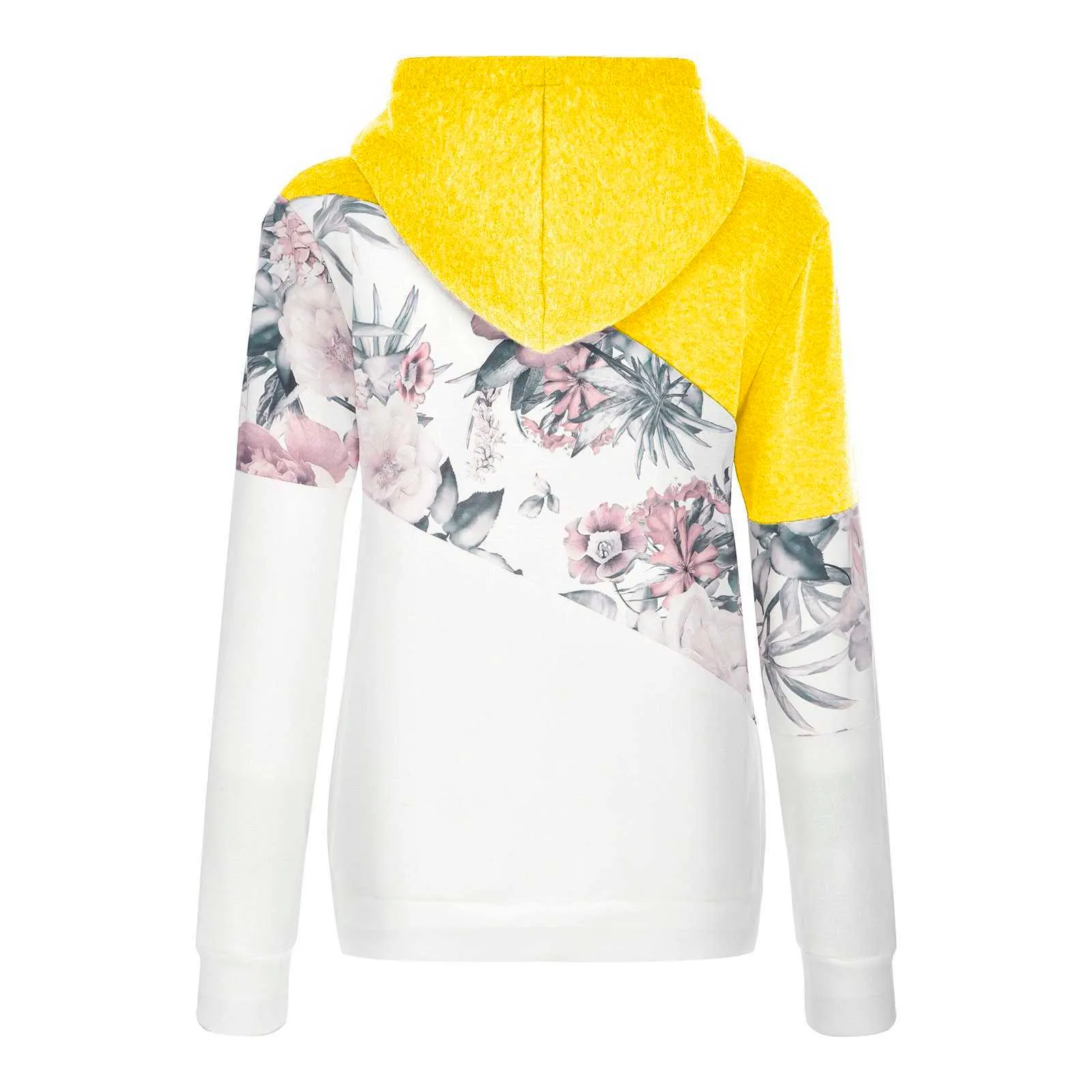 Floral Printed Hoodies Women Casual Stitching Ladies Hooded Sports Flower Priting Harajuku Female Sweatshirt Dropshipping X0629