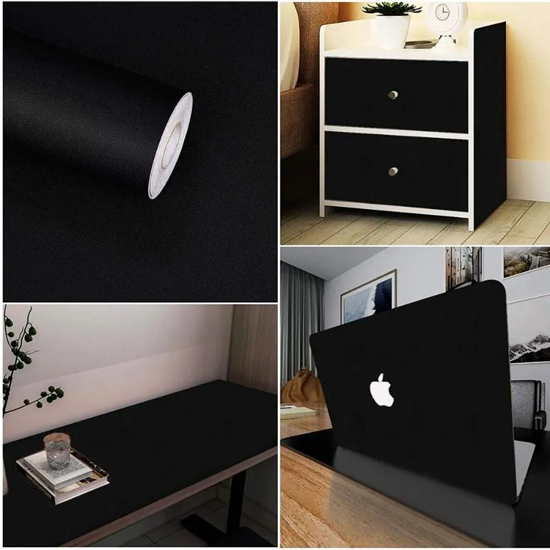 Wallpapers Matte Black Self Adhesive Contact Paper Drawer Peel Stick Removable Decoration Modern Wallpaper Papel Pared258I