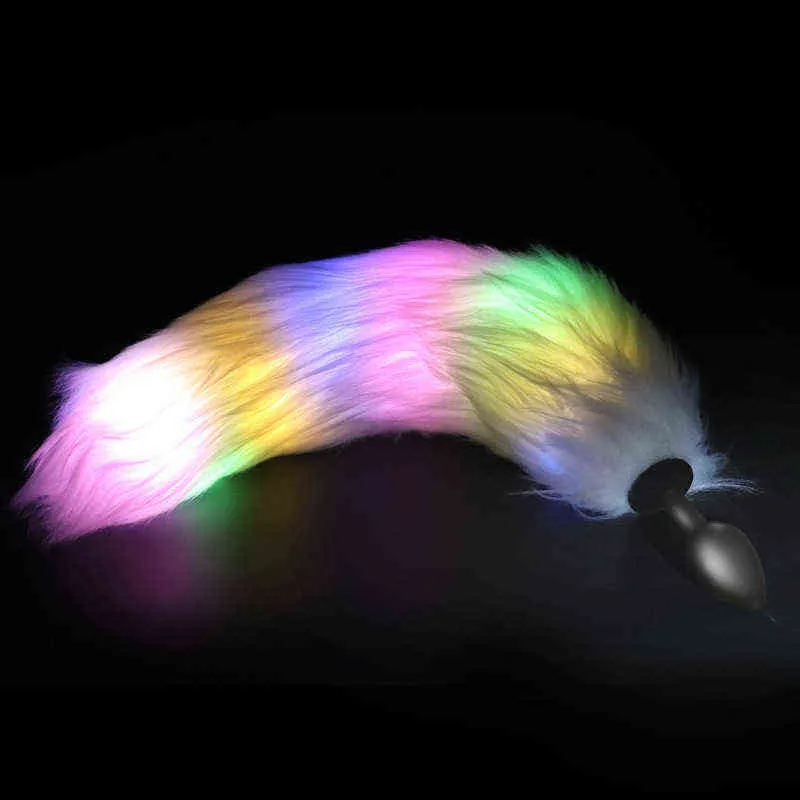 NXY Анальные секс-игрушки 2 в 1 со светодиодной подсветкой, светящаяся анальная пробка с лисьим хвостом, металлосиликон, яркая с алмазной основой, косплей, раб, игры для взрослых 13649729