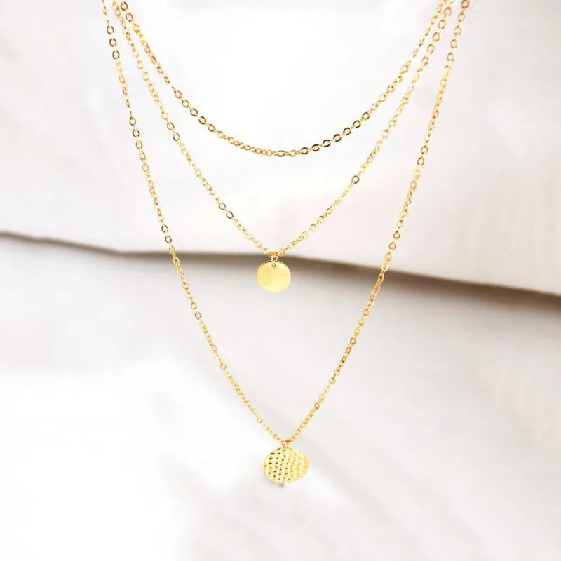 Gold Chain Round Coin Pendant Necklace for Women layered Link Choker collar mujer Minimalist Jewelry