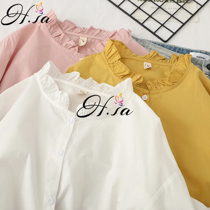 HSA blouses för kvinnor mode vita skjortor rosa peter pan krage söt ren bomull sommar topp chic hajuku blus 210430