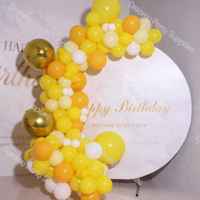 Lemon Yellow Balloons Garland Arch 4D Gold Foil Balloon Kit Ivory Balon Wedding Birthday Baby Shower Party Decorations Supplies G0927