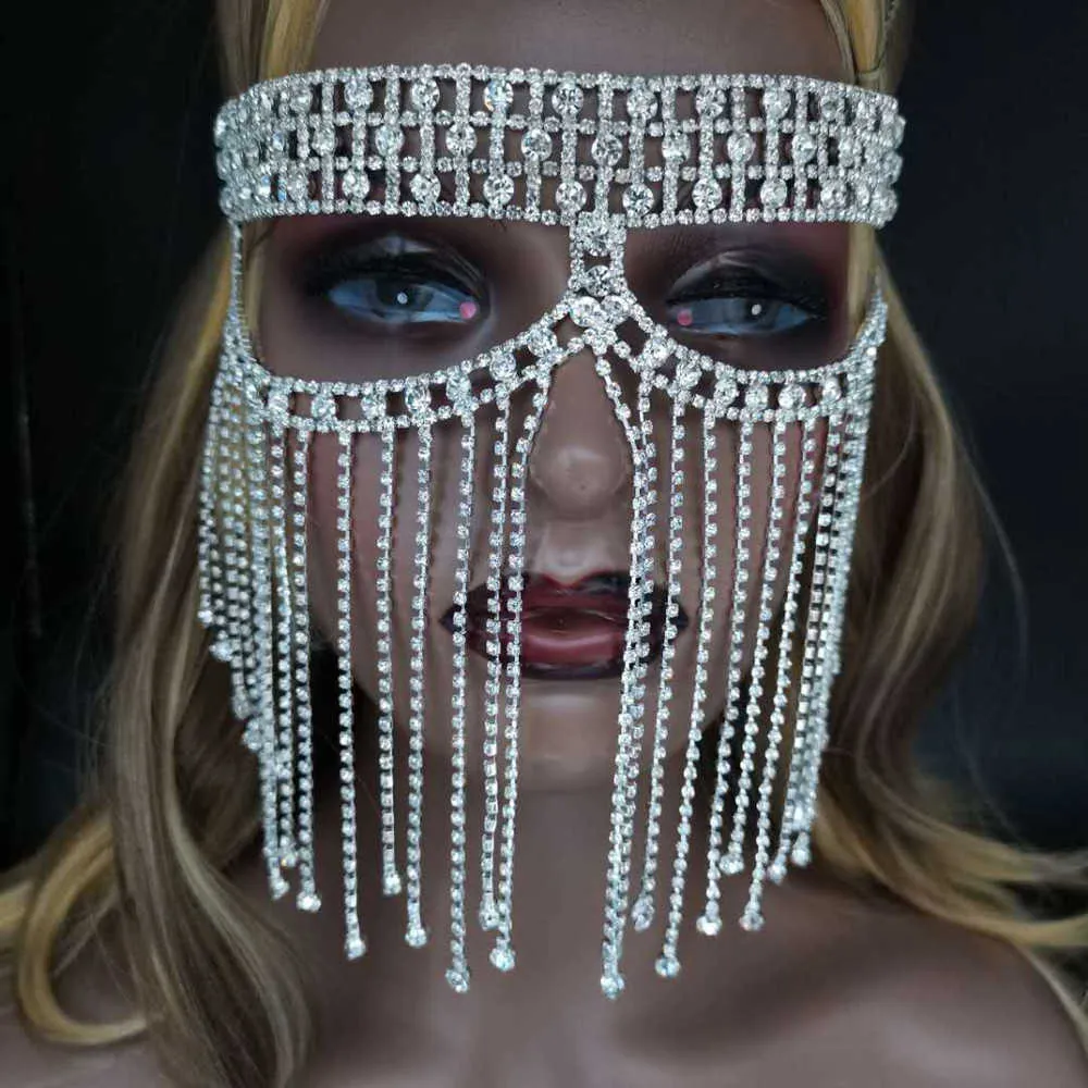 2021 Gioielli il viso mascherato maschera di minestone piena di lussuoso donna sexy sexy Crystal Chain Maschera maschera Accessori la maschera Q08675085