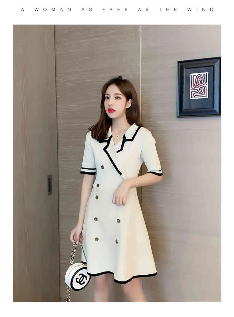 Summer Spring Elegant Vintage z krótkim rękawem Dress Kobiety Koreański Plus Rozmiar Przyciski Slim Line Mini Party Dresses 210513