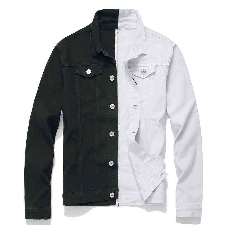 Automne hiver hommes denim veste mode auto-culture décontracté couture bicolore noir/rouge noir/bleu noir/blanc jeans 211217