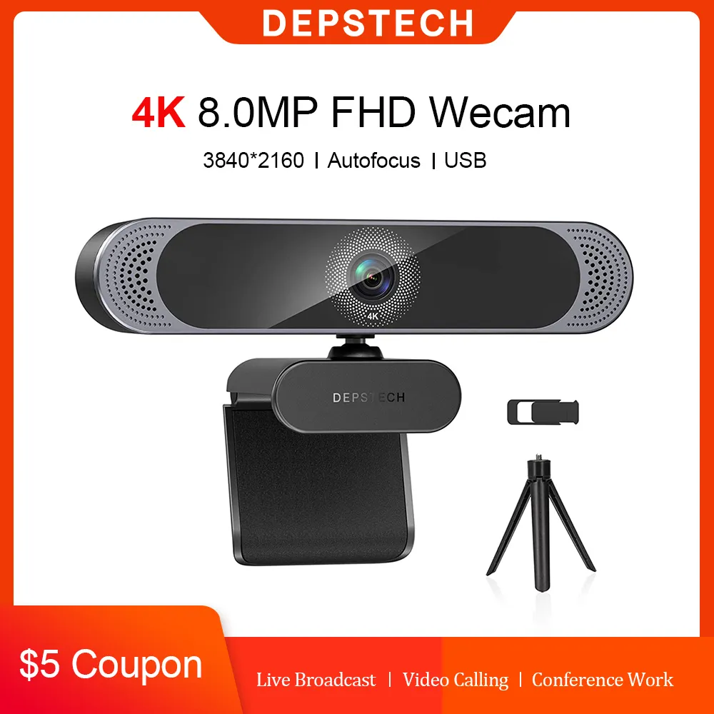 DEPSTECH 4K 1080 P FHD Webcam USB Otomatik Odak Web Kamera PC Bilgisayar Webcamera Live Broadcast Video Arama Konferansı Çalışması