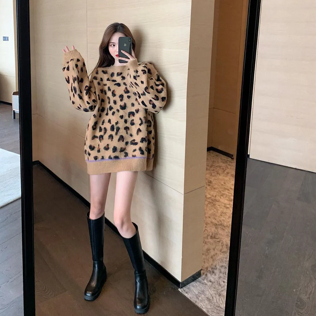 Autumn And Winter Women's Fashion Leopard Print Loose Casual All-Match Sweater 210514