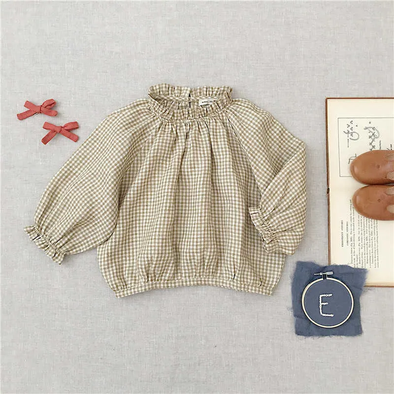 EnkeliBB Camicetta a maniche lunghe ragazza bambini la primavera estate Soor Ploom Bambino Top stile vintage Design di moda vestiti bambini Plaid 21089228406