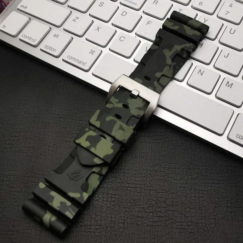 Märke 24mm 26mm Silicone Rubber Green Camo Watch Band Ersätt för Panerai Strap Watch Band Waterproof Watchband Tools H09156847069