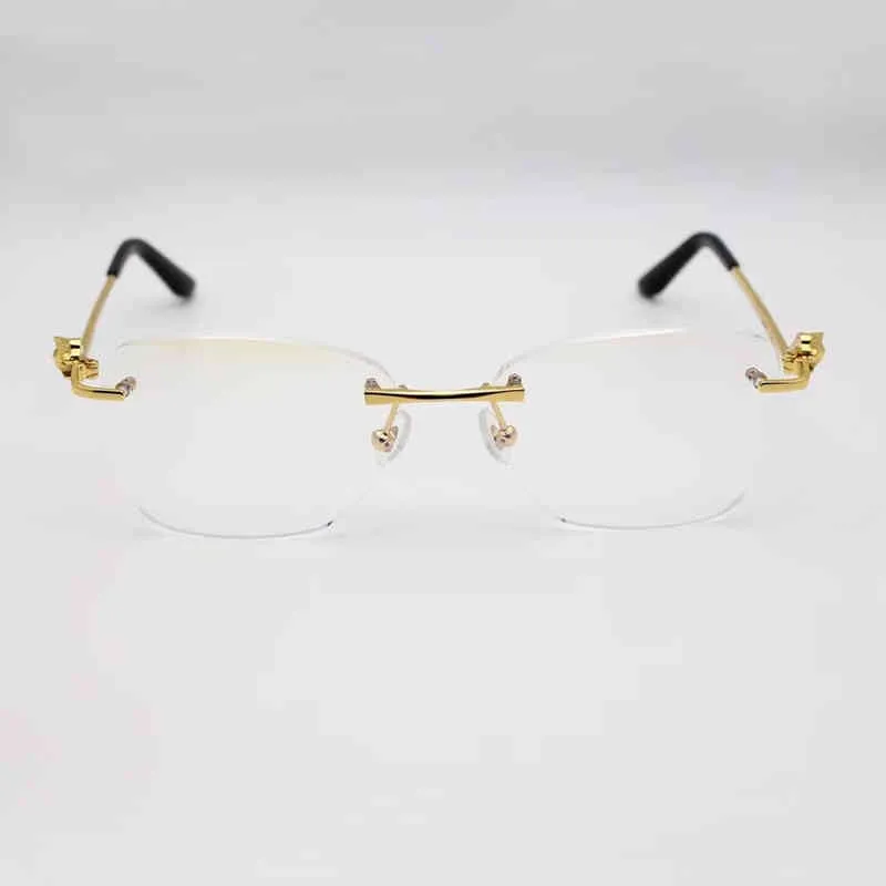 Panther solglasögon mode rimless ovala sol nyanser vintage metall stilig glasögon mens klassisk körning sommar dekoration