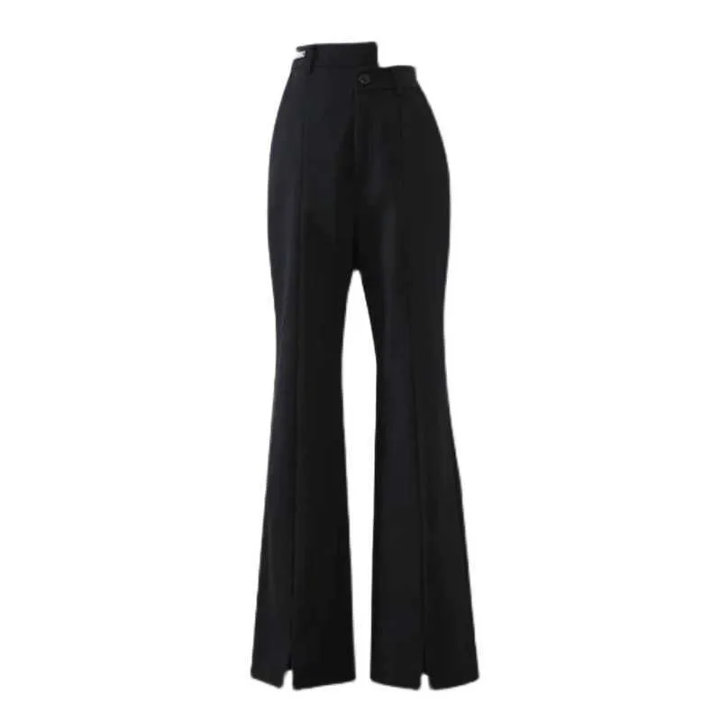 [DEAT] femmes été mode taille haute couleur unie tempérament ample Simple pantalon à jambe droite 13Q444 210527