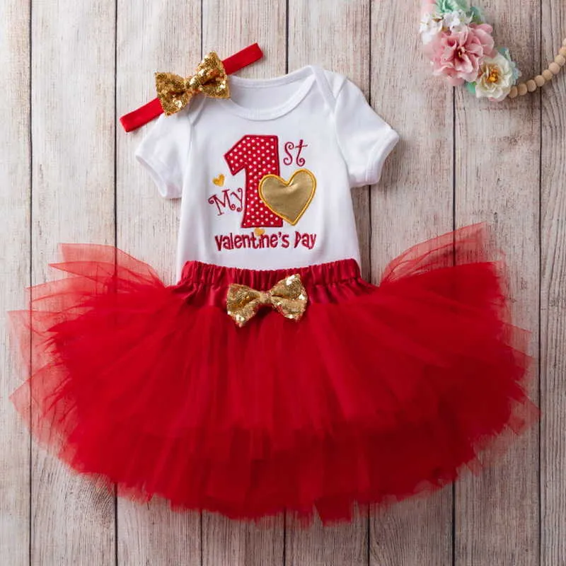 Estate San Valentino Neonate Set da 2 pezzi Cartoon T-shirt con corona di unicorno + Tutu Gonna Abiti Tuta bambini E011 210610