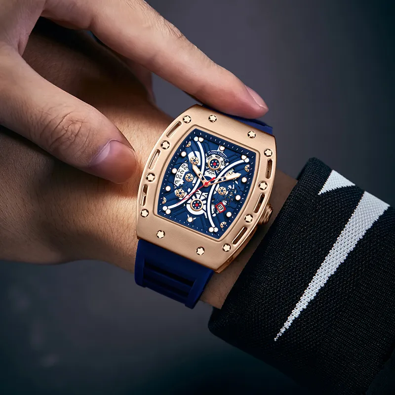 男性のスケルトン時計ファッションメンクォーツスポーツビジネス腕時計レリオギオマスクリノシリコンバンドWaches284z