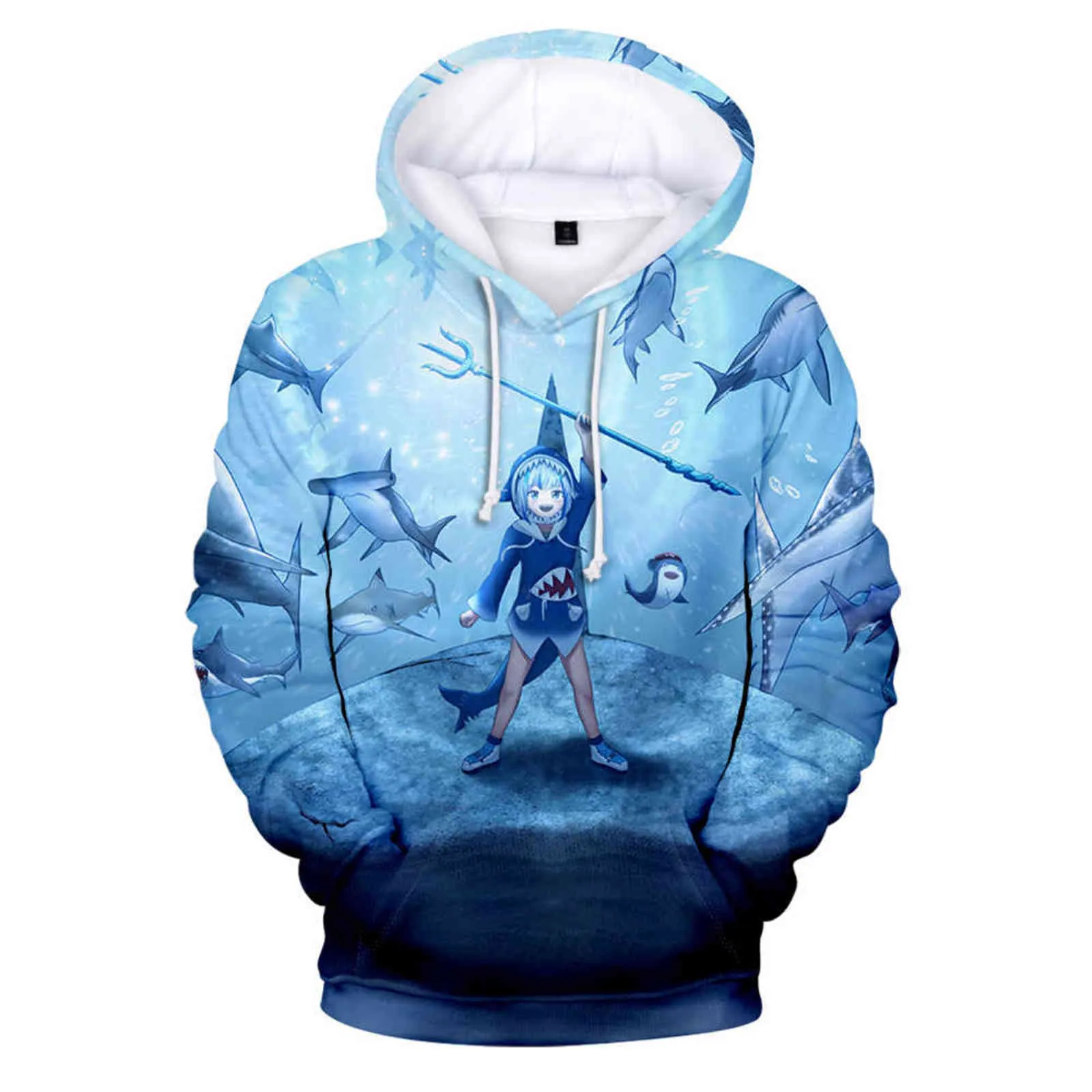 Nouveauté 3D Hommes / Femmes Automne Mode Sweat-shirt Populaire Anime Gawr Gura 3D Imprimer Sweats à capuche Casual Sweat-shirt lâche Gawr Gura Hoody Y211118