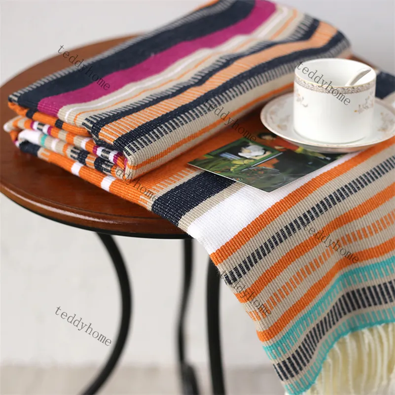 Colorful Stripe Throw Blankets Knitted Tassel Blanket Personalized Crocheted Carpet Winter Warm Bedspread Breathable Shawl Scarf213x