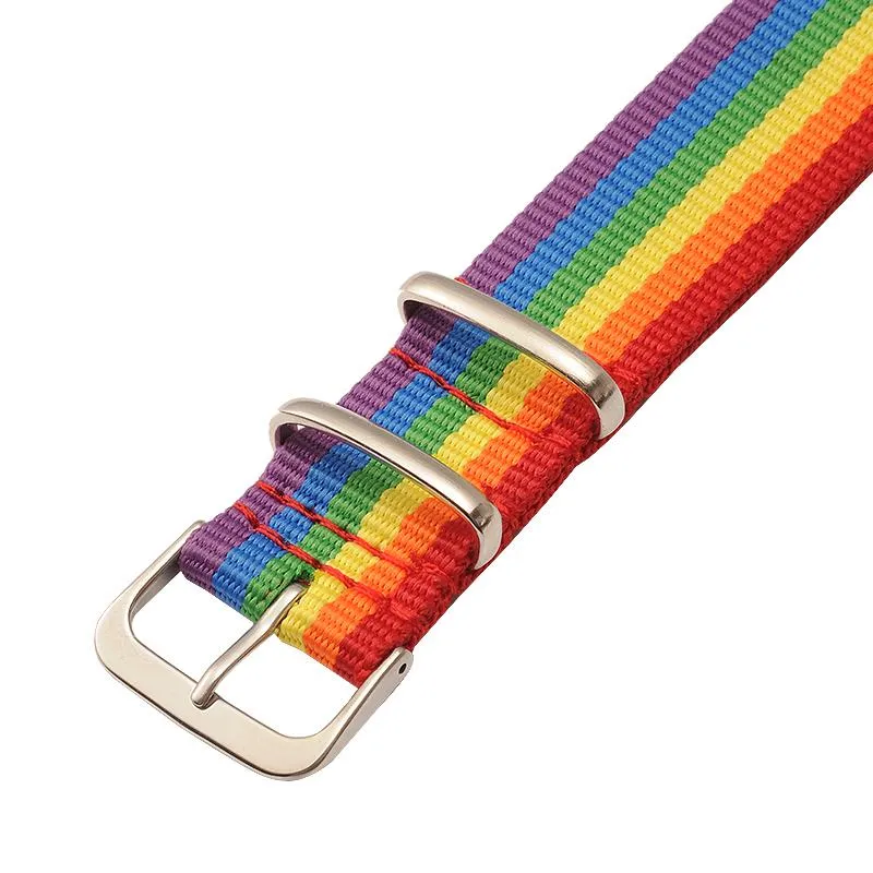 Assista Bandas Orgulho Rainbow Watchband 18mm Nylon Strap Homens Mulheres Acessório Pulseira 20mm Watchstrap 22mm Cinto 24mm Drop301a
