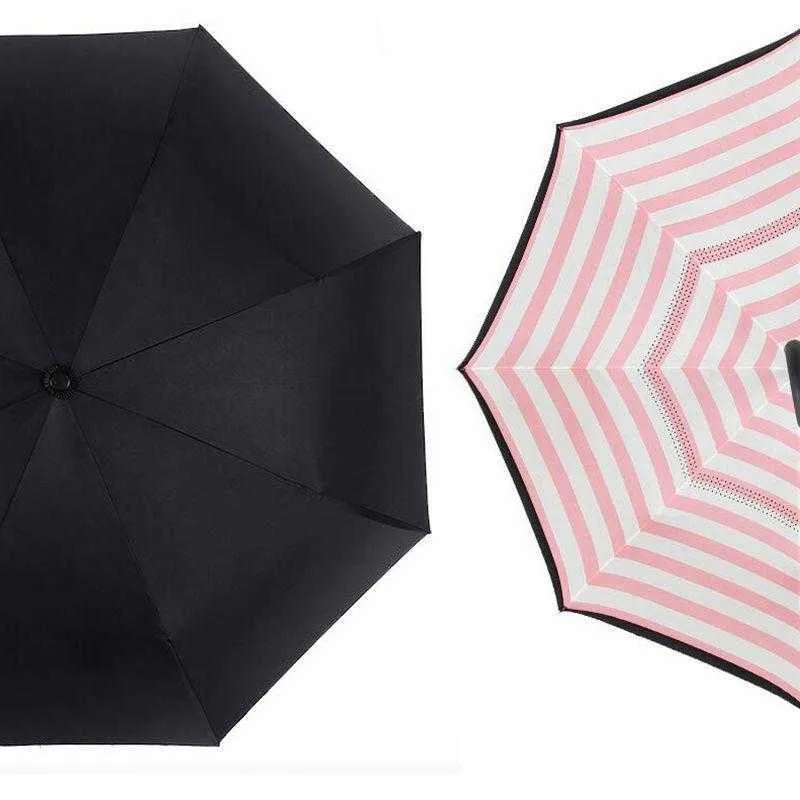 Parapluie inversé créatif soleil pluie parapluie à long manche inversé coupe-vent double couche inversé Chuva parapluie C-crochet mains SEA Way DAP288
