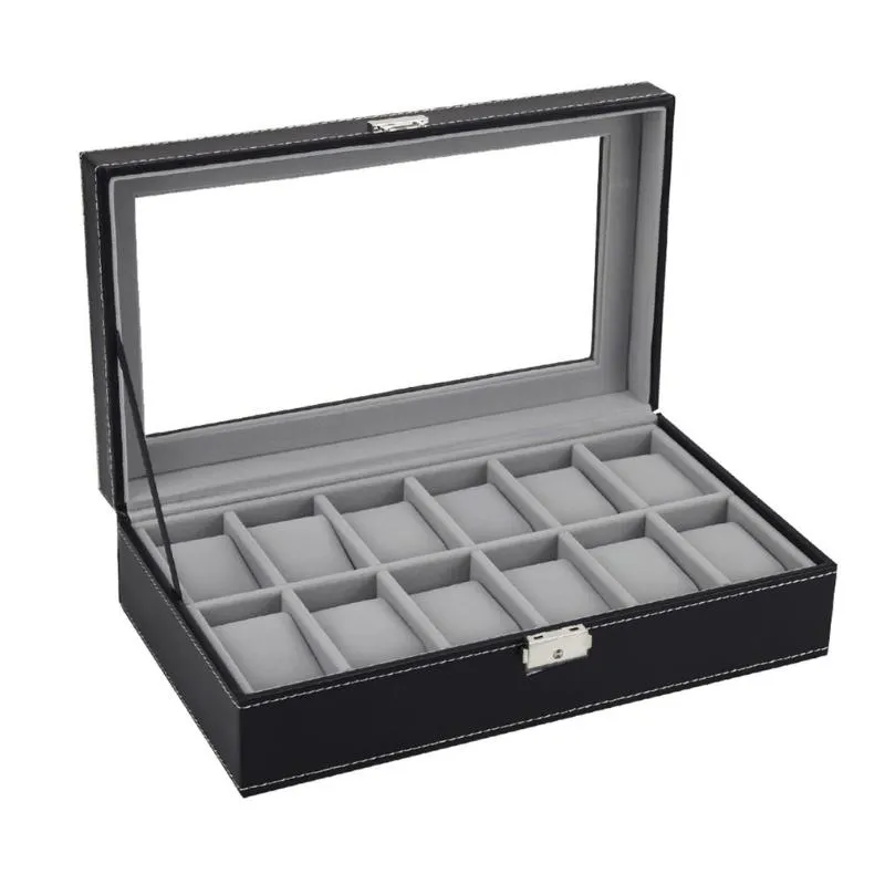 Cases de boîtes de montre 6 10 12 Slots Boîte de caisse de casse de chaîne Collier Collier Storage Organisateur Bijoux Affichage PU Certe en cuir SAAT TR246Y