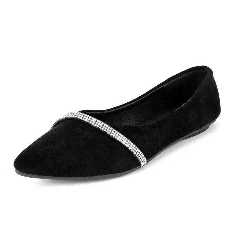 Jurk vrouwen bling slip op platte puntige neus boot kristal ballet flats zwarte loafer comfortabele schoenen herfst 8339n 220309