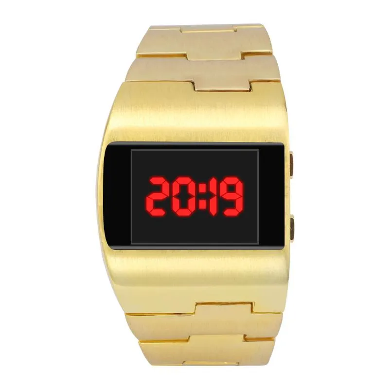 Montres-bracelets cool mode large ceinture en acier montres pour hommes créatif monochrome numérique montre électronique décontracté inoxydable cadran298e