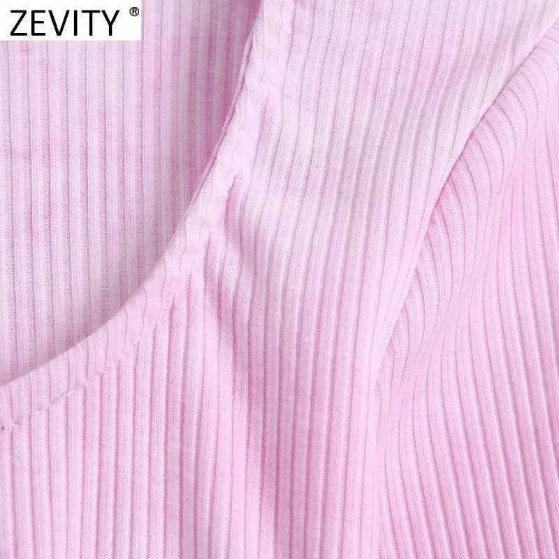 Zevity Springの女性だけ染められたフード付きTシャツレディース長袖シックなキャミスタンクカジュアルスリムニットクロップトップLS7631 210603