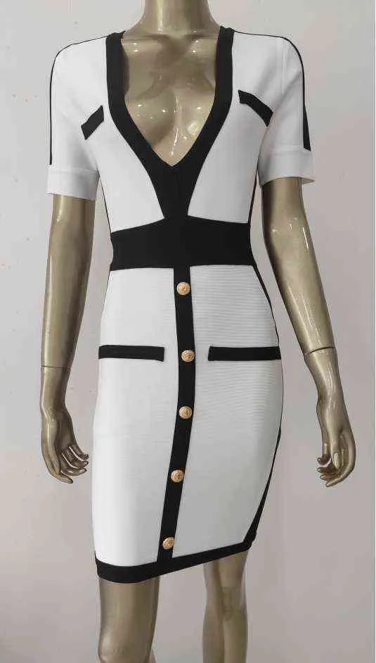 2020 nouvelle robe d'été femmes Sexy col en V à manches courtes blanc robe de pansement dames Clebrity robe de soirée G1214