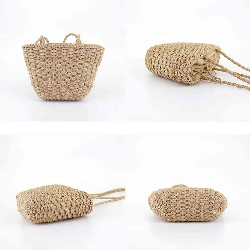 Shopping Bags Casual Female Handmade Straw Paper Rope Woven Shoulder Bohemian Retro Large Capacity Summer Beach Tote Handbags220307