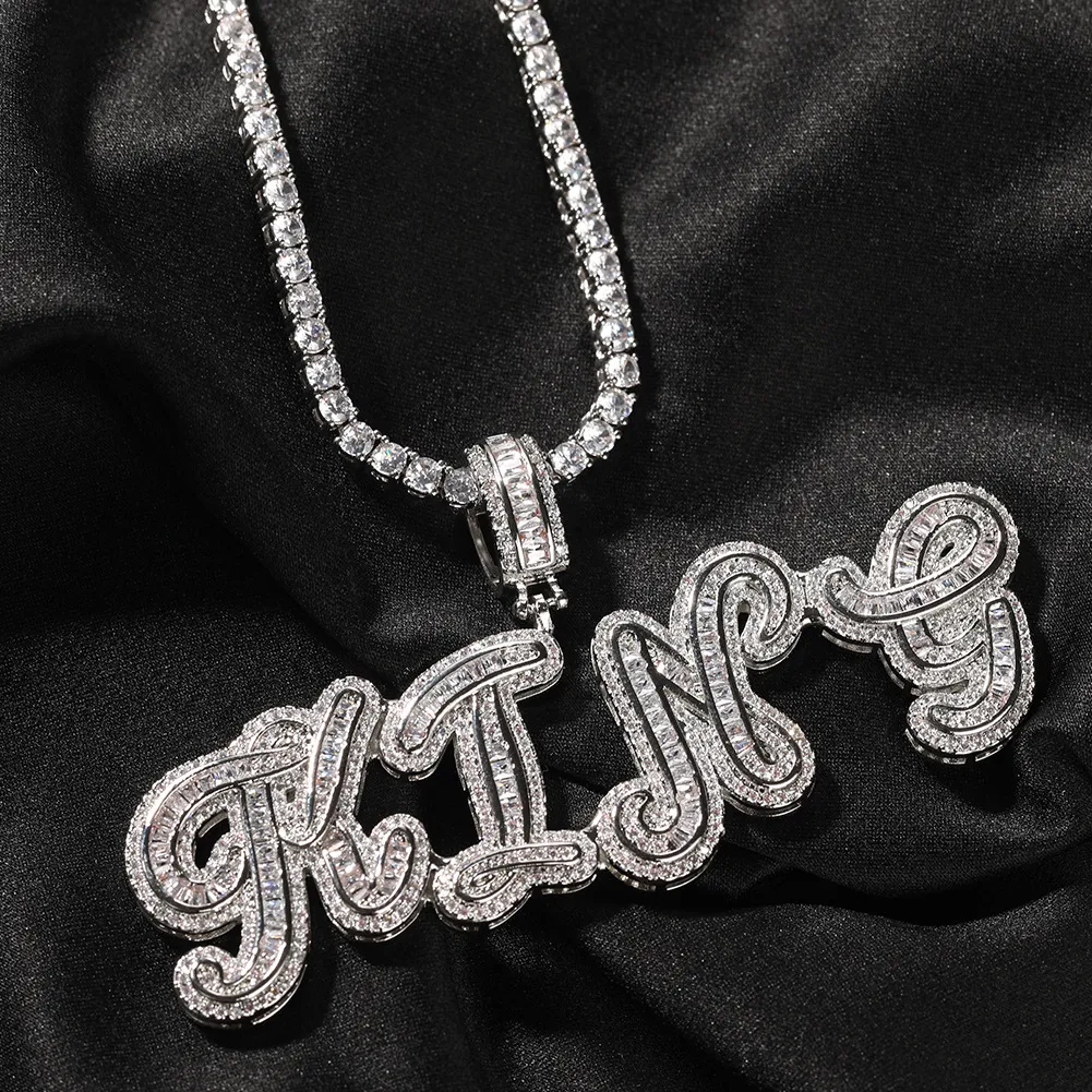 Collares con letras de nombre personalizado de A-Z, joyería de moda de Hip Hop para hombre, colgante con letra inicial de oro cursivo helado, 260G