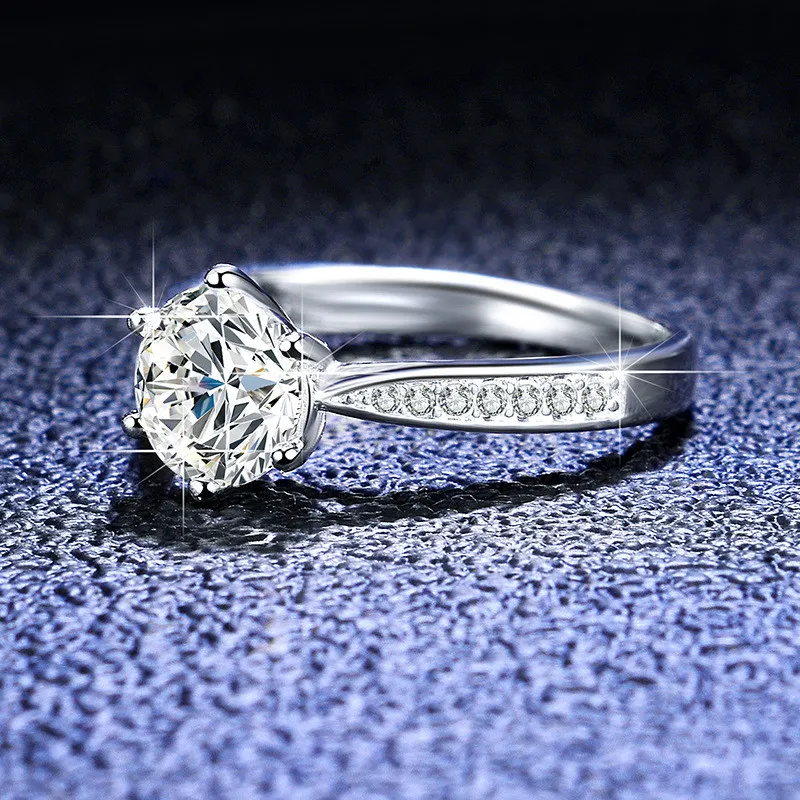Platina ronde diamant uitstekende gesneden d kleur goede moissanite verlovingsring zilver 925 sieraden