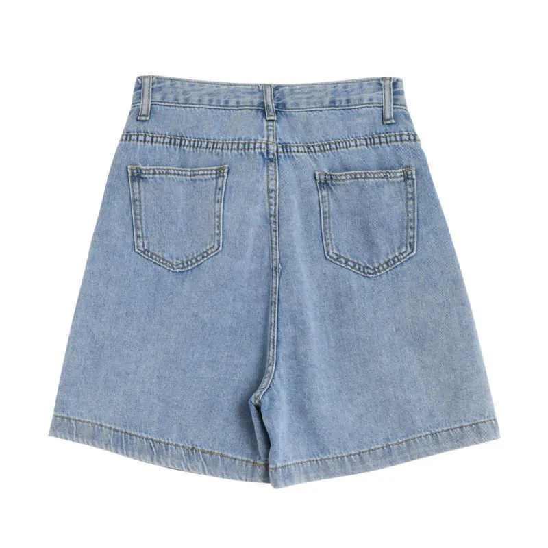 [DEAT] Women Summer Fashion Wide Leg Pants High Waist Solid Color Irregular Temperament Denim Shorts 13Q448 210527