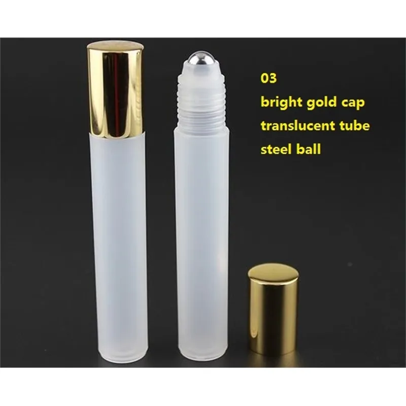 50 stks 15ml plastic rol op fles / stalen kraalbal monster parfum injectieflacon, kleine etherische oliefles lip olie metalen kap / doorschijnend
