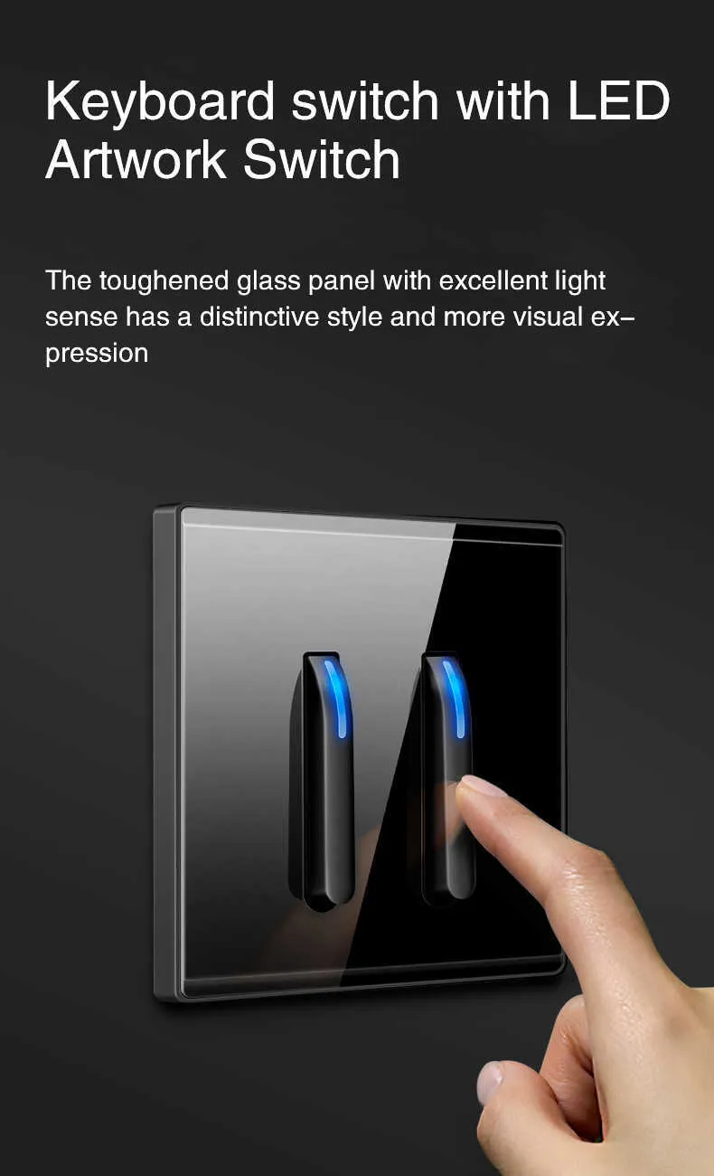Interruptor de luz de luxo LED indicador cristal de vidro temperado piano modelo design branco push botton switches de parede 220v novo