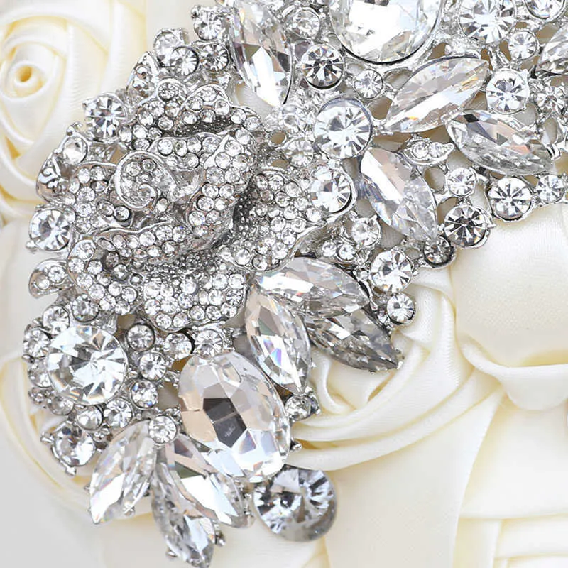 Buquês de casamento de cetim de cristal segurando flores artificiais fita casamento nupcial dama de honra buquê de diamante floresdeboda w445 x07265505367