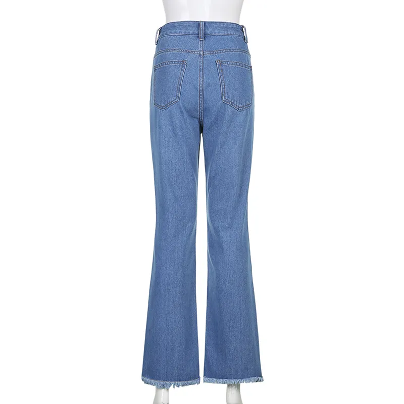 Ricamo floreale Nappa Blu Y2K Flare Jeans ragazze Moda femminile Donna Vintage Denim Pantaloni a vita alta Pantaloni Capris 210510