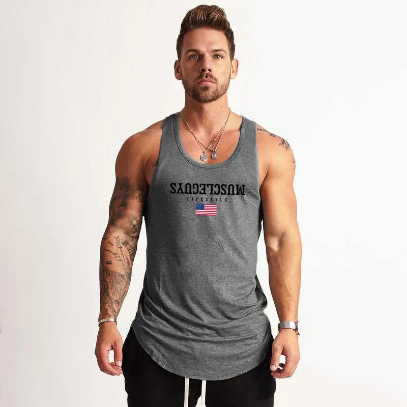 Muscleguys Marca Ginásio Vest Bodybuilding Roupas e Fitness Mens Undershirt Muscle Rirers Tanques Homens Camisa sem mangas 210421