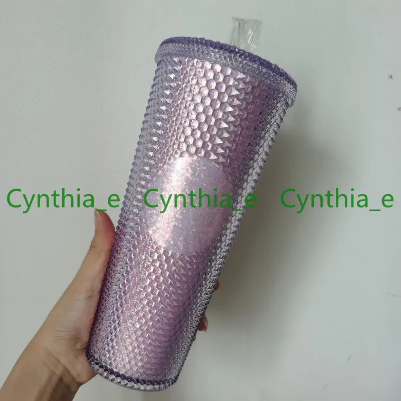 2021 Starbucks Double Gradient Pink Tumblers Durian Laser Straw Cup Tumblers Mermaid Plastic Cold Water Coffee Cups Gift Mug