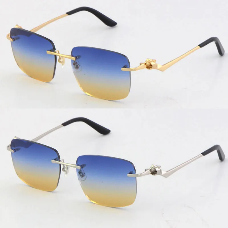 2021 Rimless Unisex Moda Leopard Serisi Güneş Gözlüğü Metal Sürüş Vintage Gözlükleri Yüksek Kaliteli Tasarımcı UV400 Çerçevesiz Diamo300Z