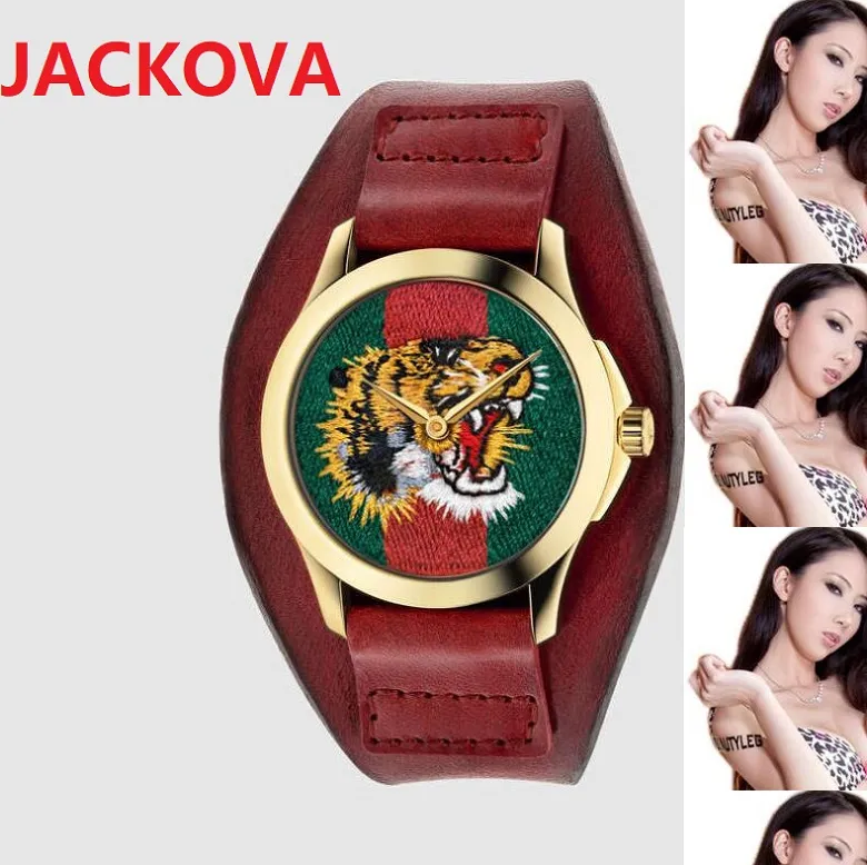 Fashion Famous brand watches women men bee snake tiger pattern nylon fabric leather belt sports Quartz Movement Couples top design2265