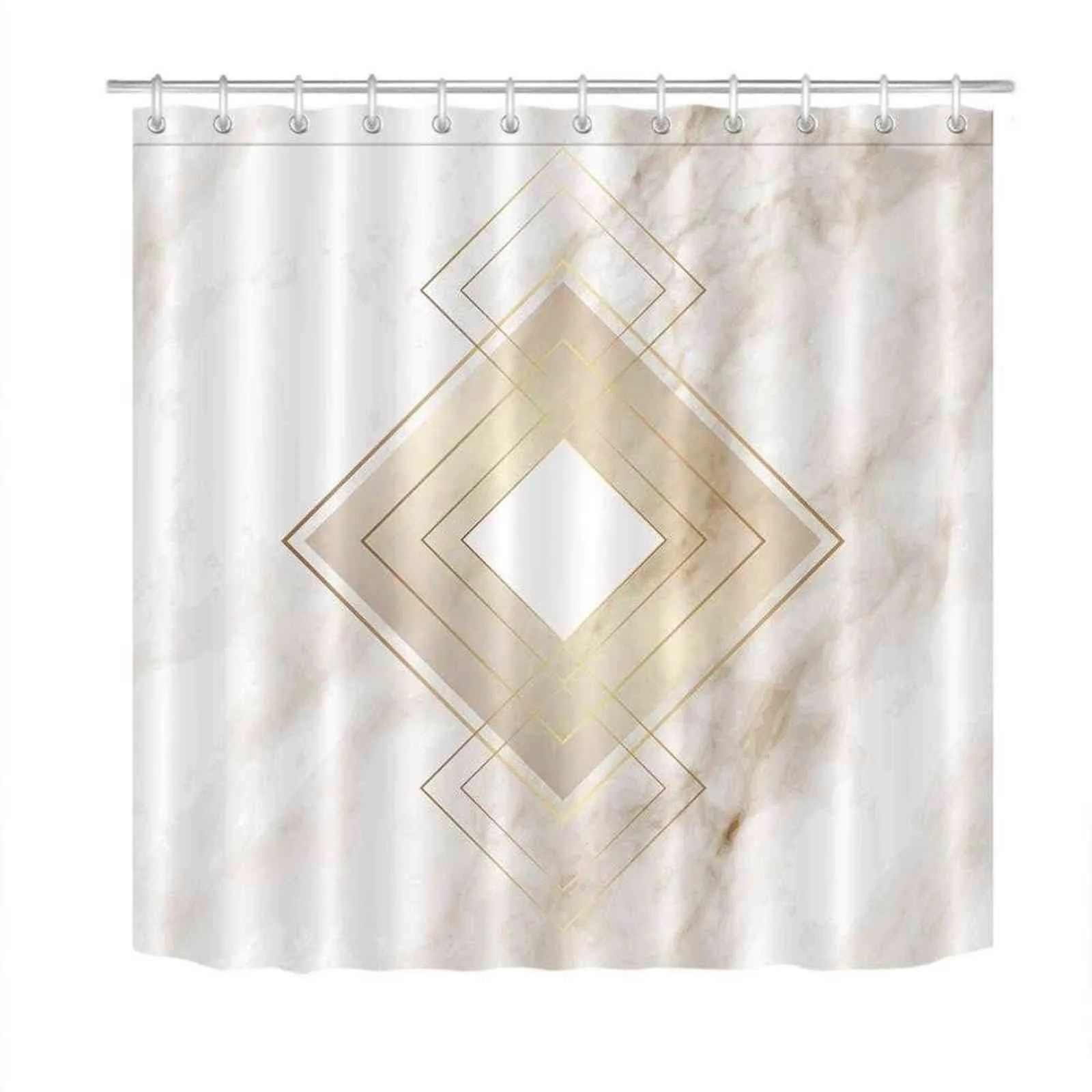 Cortinas de ducha con textura de mármol nórdico rombo geométrico dorado cortina de baño tela de poliéster impermeable para decoración de bañera 211116