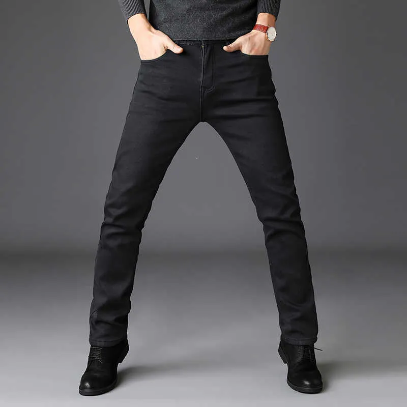 ブラックグレーブランドジーンズズボン服弾性スキニービジネスカジュアル男性デニムスリムパンツクラシックスタイル210716