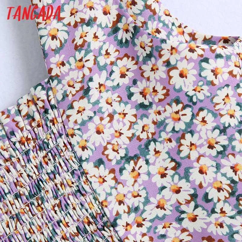 Tangada femmes mode boutons imprimé fleuri chemisiers courts pour plage Vintage dos bretelles élastiques hauts BE534 210609